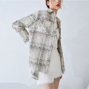 Angels & Castles Tweed Blazer Jacket Plaid Bouclé Wool Polyester Blend Medium‎